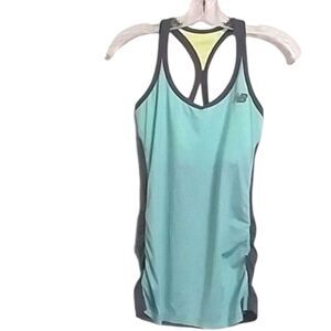 New Balance Tank Top Womens NB DRY Racer Back Bra Athletic Mint Yellow Gray Y2K
